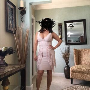 Guess by Marciano Beige Fringe Mini Dress